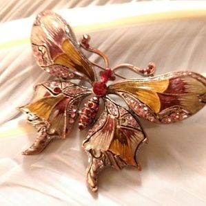 3/$20 Copper Crystal butterfly brooch pin pink